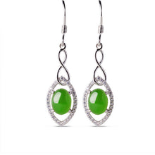 Natural Jade Earrings Nephrite Silver Zircon Earrings