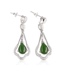 Natural Jade Earrings Nephrite Silver Zircon Earrings
