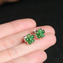 Natural jade earrings jadeite silver flower earrings