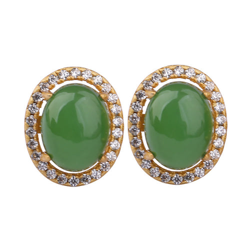 Natural Jade Earrings Nephrite Silver Earrings