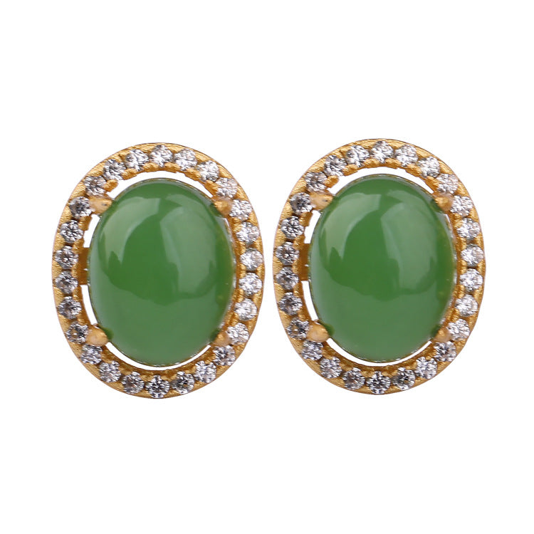 Natural Jade Earrings Nephrite Silver Earrings