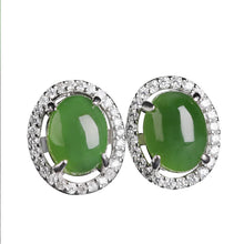Natural Jade Earrings Nephrite Silver Zircon Earrings