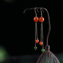 Natural Jade Earrings Nephrite Red Agate Silver Earrings