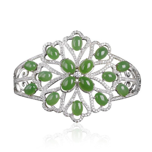 Natural Jade Bracelet Nephrite Silver Bracelet