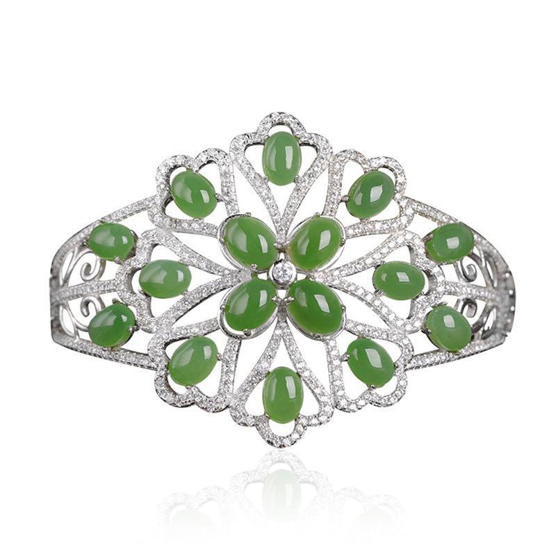 Natural Jade Bracelet Nephrite Silver Bracelet