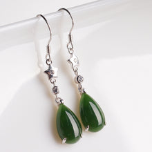 Natural Jade Earrings Nephrite Silver Zircon Earrings