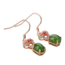Natural Jade Earrings Nephrite Silver Zircon Earrings
