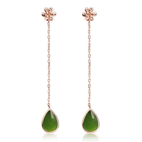 Natural Jade Earrings Nephrite Silver Earrings