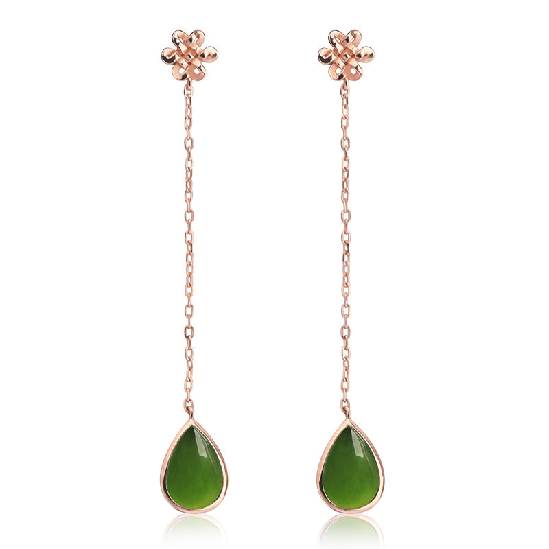 Natural Jade Earrings Nephrite Silver Earrings