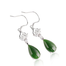 Natural Jade Earrings Nephrite Silver Zircon Earrings
