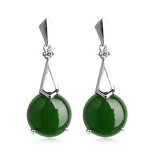 Natural Jade Earrings Nephrite Silver Zircon Earrings