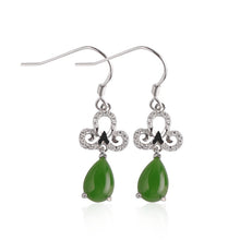 Natural Jade Earrings Nephrite Silver Zircon Earrings