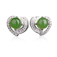 Natural Jade Earrings Nephrite Silver Zircon Earrings