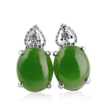 Natural Jade Earrings Nephrite Silver Zircon Earrings