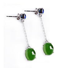 Natural Jade Earrings Nephrite Silver Zircon Earrings
