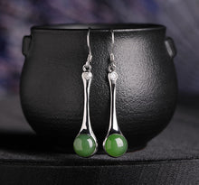 Natural Jade Earrings Nephrite Silver Zircon Earrings
