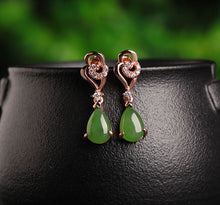 Natural Jade Earrings Nephrite Silver Zircon Earrings