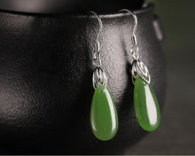 Natural Jade Earrings Nephrite Silver Earrings