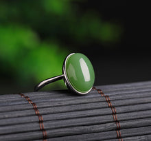 Natural Jade Ring Nephrite Silver Adjustable Ring
