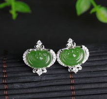Natural Jade Earrings Nephrite Silver Zircon Ruyi Earrings