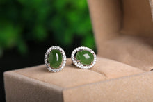 Natural Jade Earrings Nephrite Silver Zircon Earrings