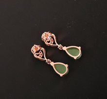 Natural Jade Earrings Nephrite Silver Zircon Earrings