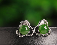 Natural Jade Earrings Nephrite Silver Earrings