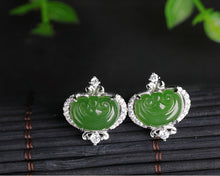 Natural Jade Earrings Nephrite Silver Zircon Ruyi Earrings