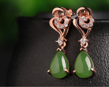 Natural Jade Earrings Nephrite Silver Zircon Earrings