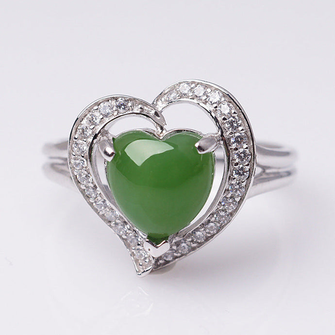 The Enchanting Allure of a Natural Green Nephrite Jade Heart Ring