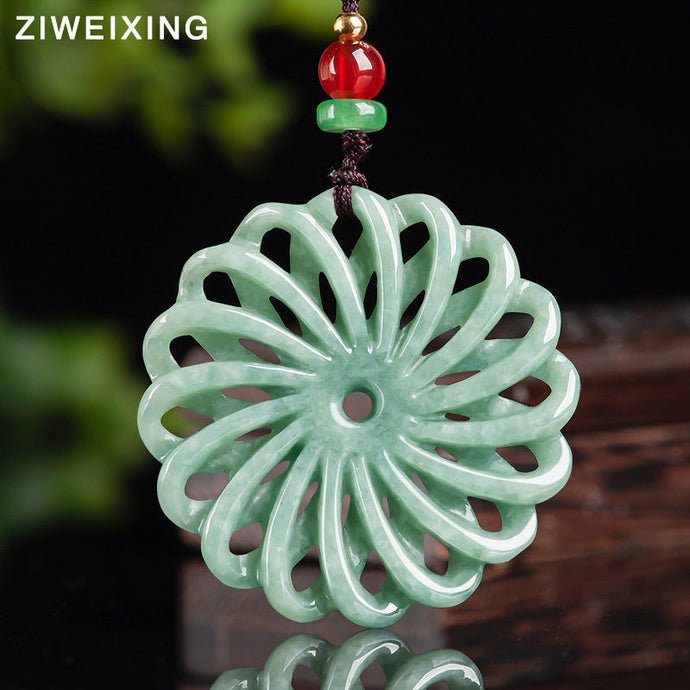 Natural Type A Jadeite Pendant: Intricate Floral Openwork Carving