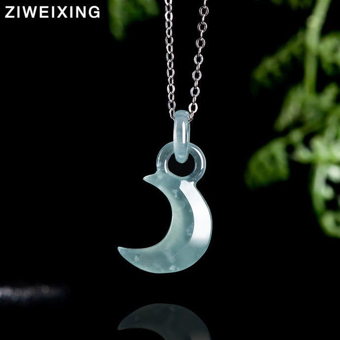 The Serene Beauty of a Natural Type A Jadeite Moon Pendant