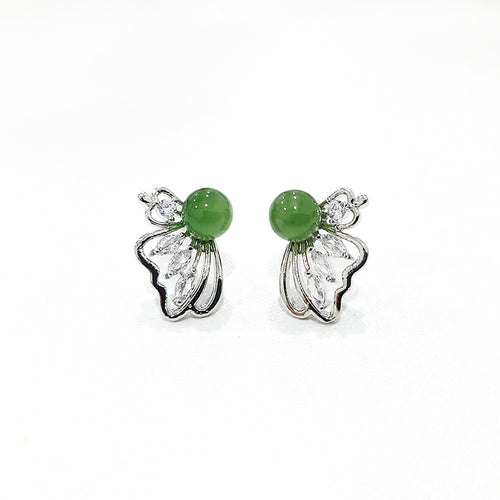 【Ethereal Butterfly】Natural Jade Earrings Nephrite Silver Earrings XZEG0036