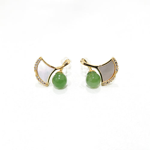 【Green-Dew Ginkgo】Natural Jade Earrings Nephrite Silver Earrings
