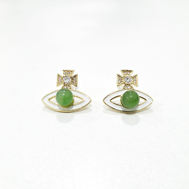 【Green Saturn】Natural Jade Earrings Nephrite Silver Earrings