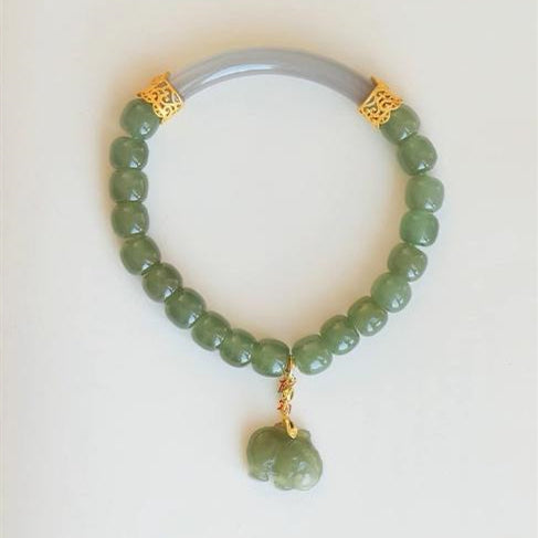 Natural Jade Bracelet Nephrite Elephant Silver Bracelet