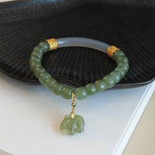 Natural Jade Bracelet Nephrite Elephant Silver Bracelet