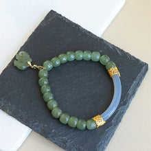 Natural Jade Bracelet Nephrite Elephant Silver Bracelet