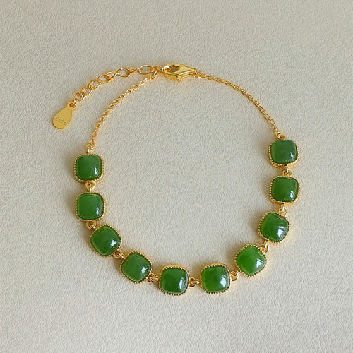 Natural Jade Bracelet Nephrite Silver Bracelet