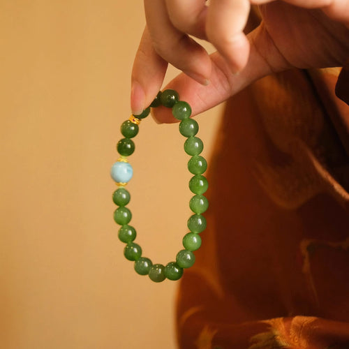 Natural Jade Bracelet Nephrite Silver Bracelet