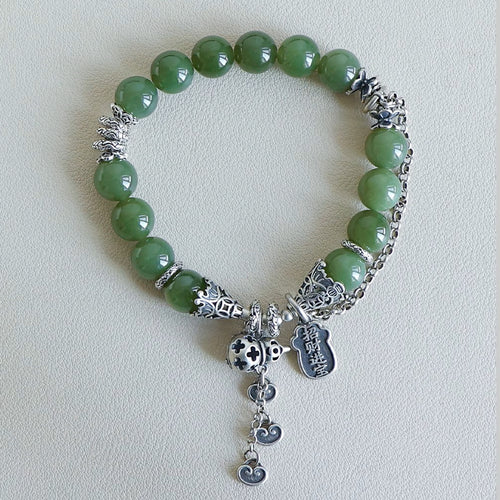 Natural Jade Bracelet Nephrite Silver Bracelet