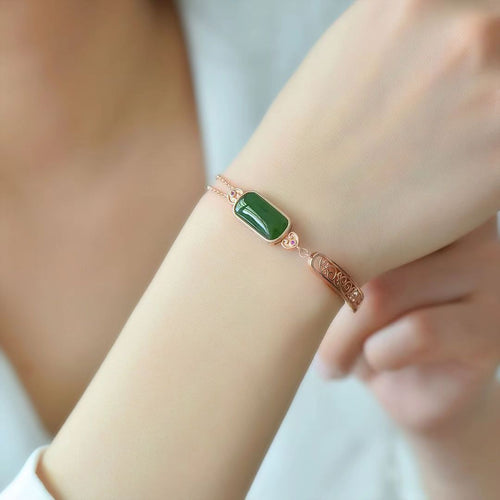 Natural Jade Bracelet Nephrite Silver Bracelet