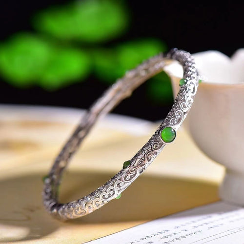 Natural Jade Bracelet Nephrite Silver Bracelet
