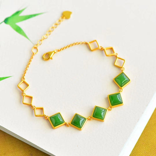 Natural Jade Bracelet Nephrite Silver Bracelet