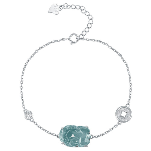 Natural Jade Bracelet Pixiu Silver Jadeite Bracelet