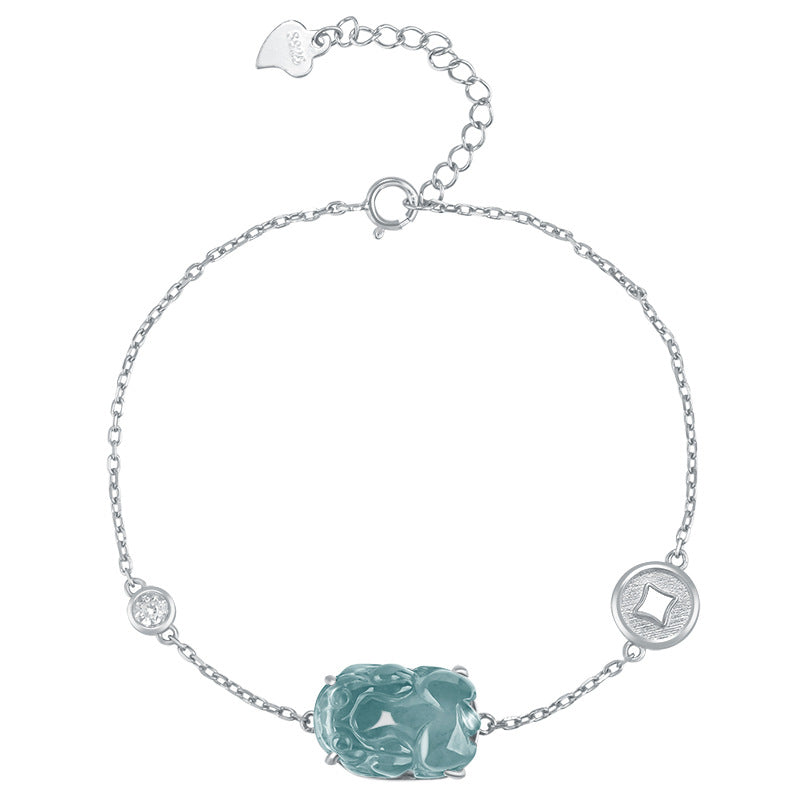Natural Jade Bracelet Pixiu Silver Jadeite Bracelet
