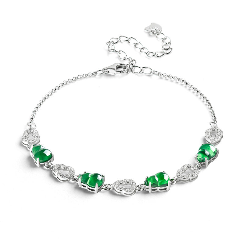 Natural Jade Bracelet Silver Hulu Jadeite Bracelet