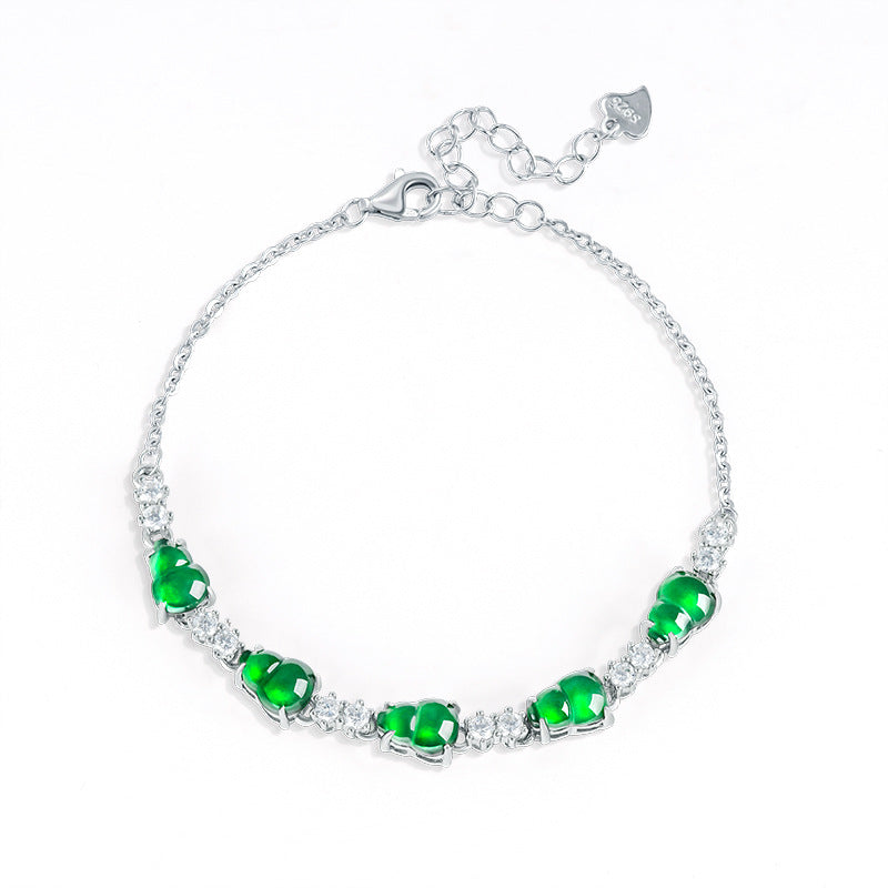 Natural Jade Bracelet Silver Hulu Jadeite Bracelet