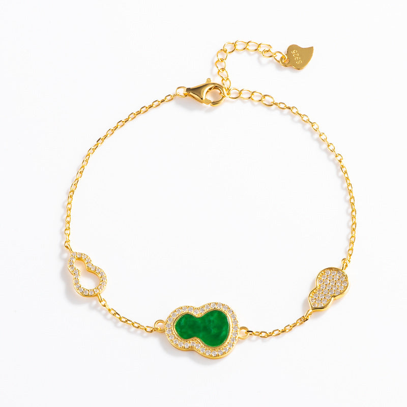 Natural Jade Bracelet Silver Hulu Jadeite Bracelet