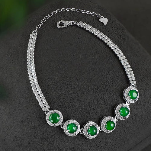 Natural Jade Bracelet Silver Jadeite Bracelet
